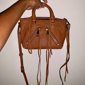 REBECCA MINKOFF MICRO MOTO SATCHEL IN ALMOND